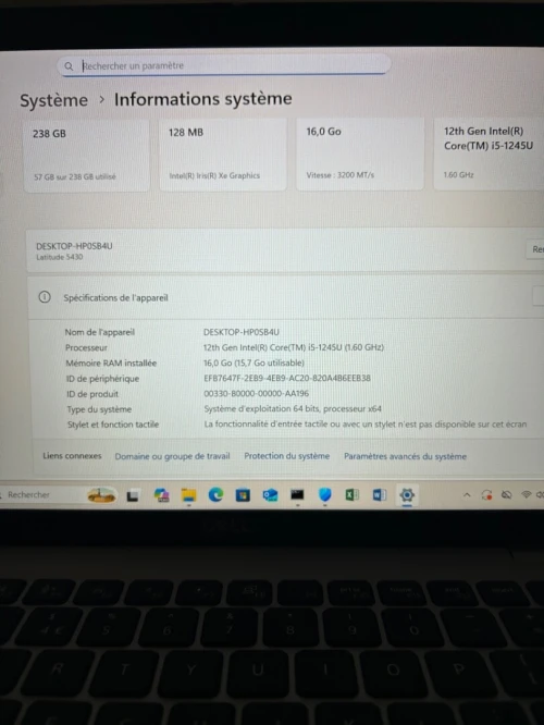 DELL LATITUDE 5430 I5-12TH 16RAM 256 SSD 14'' FHD IRIS XE GRAPHIC  TRES BON ETAT GARANTIE 06 MOIS