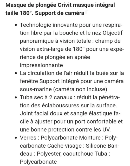 Masque de Plongée Crivit 