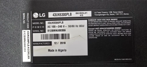 TV LG SMAT 4K 43'' dalle défectueuse