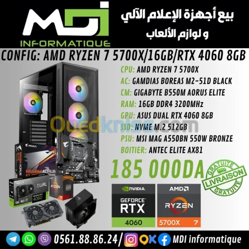 CONFIG PC GAMER : AMD RYZEN 7 5700X/16GB/RTX 4060 8GB 