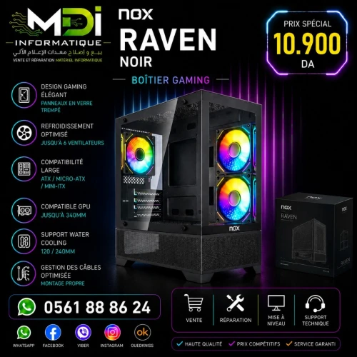 BOÎTIER NOX RAVEN NOIR ARGB  PERFORMANCE & STYLE GAMING