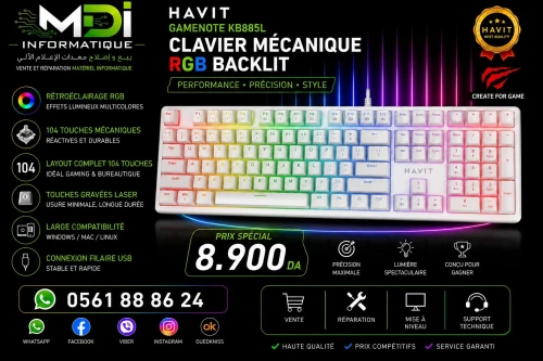 CLAVIER MÉCANIQUE HAVIT GAMENOTE KB885L RGB