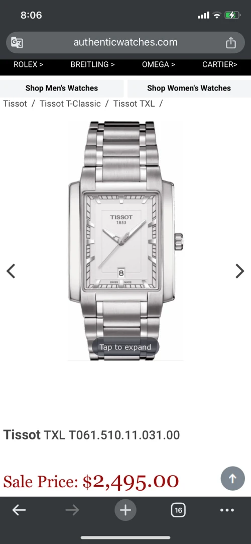 Tissot TXL Swiss Made Sapphire Crystal Original Stainless Steel Watch