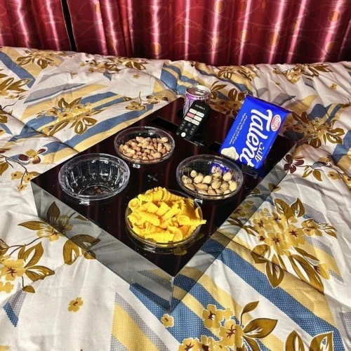 Plateau de service multifonction - Porte-snacks pour salon Avec 4 Bol et couvercle