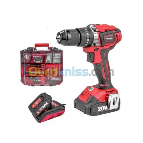 Caisse à outils 74pcs avec visseuse perceuse à percussion 20V  sans charbons 2 batteries 2.0Ah 