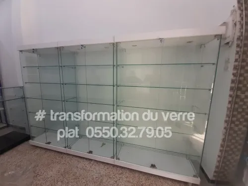 Armoire et comptoir d'exposition en verre 