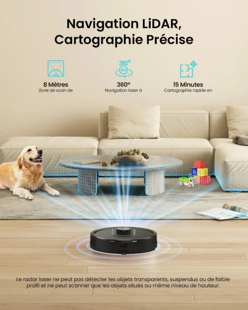 Robot Aspirateur Laveur 5000Pa,Cleanova W11 Aspirateur LAVEUR avec Vidange Automatique Poussière,Navigation LiDAR avec Cartographie,180min,Connecté par Alexa/APP,Idéal pour Tapis Poils d'animaux