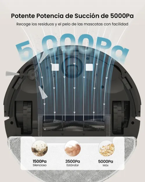 Robot Aspirateur Laveur 5000Pa,Cleanova W11 Aspirateur LAVEUR avec Vidange Automatique Poussière,Navigation LiDAR avec Cartographie,180min,Connecté par Alexa/APP,Idéal pour Tapis Poils d'animaux
