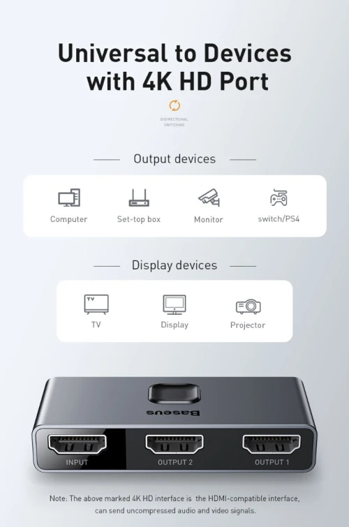 Hdmi switch baseus en aluminium 4k