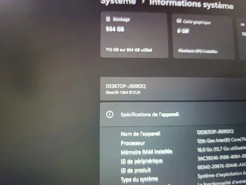MSI STEALTH 15M - I7 12em GEN 1280U - RTX 3060 6GB - SSD 512 NVMe - RAM 16GB - CLAVIER RÉTROÉCLAIRÉ 