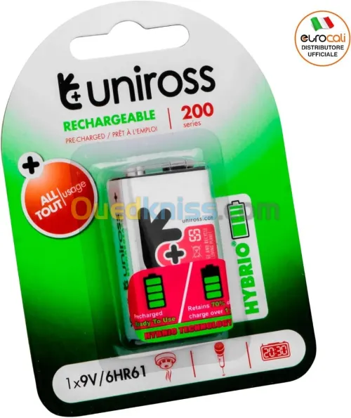 Pile Rechargeable UNIROSS 9V PP3 200mAh HYBRIO
