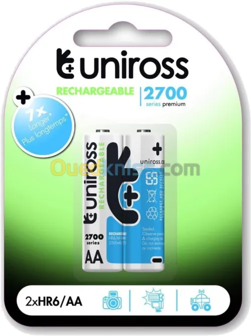 Uniross 2 Piles Rechargeables AA/HR6 2700 NIMH, 1.2V