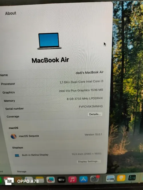 MacBook i3 8 ram a2179 SSD 256 bla chargeur