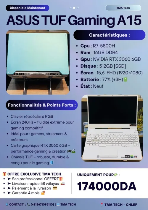 [VENDU]  ASUS TUF Gaming A15 R7-5800H 16/512 RTX 3060 6GB 240HZ