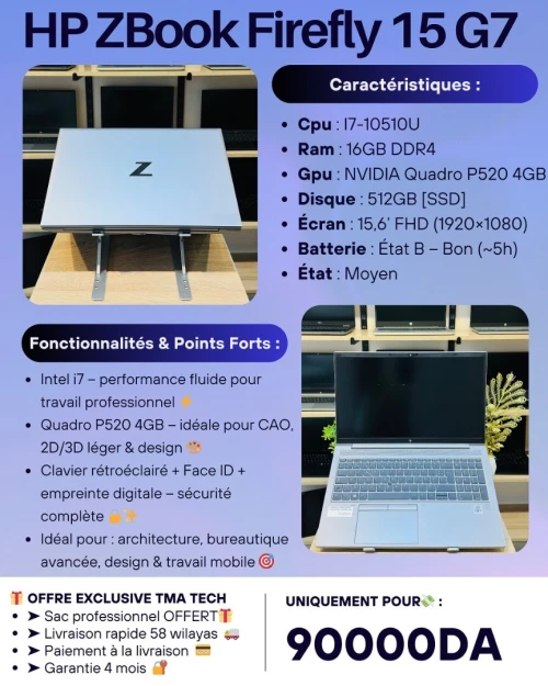 [VENDU] HP ZBook Firefly 15 G7 i7-10510U 16/512 Quadro P520 4GB