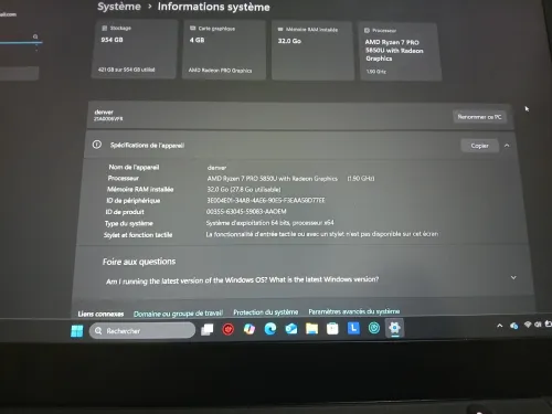 Pc Lenovo Thinkpad p14s rayzen 7 pror 5em gen ram 32go stokage 1tb batterie 92%