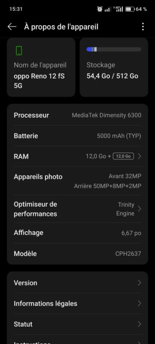 Reno 12 FS Ram12+12  512g Oppo