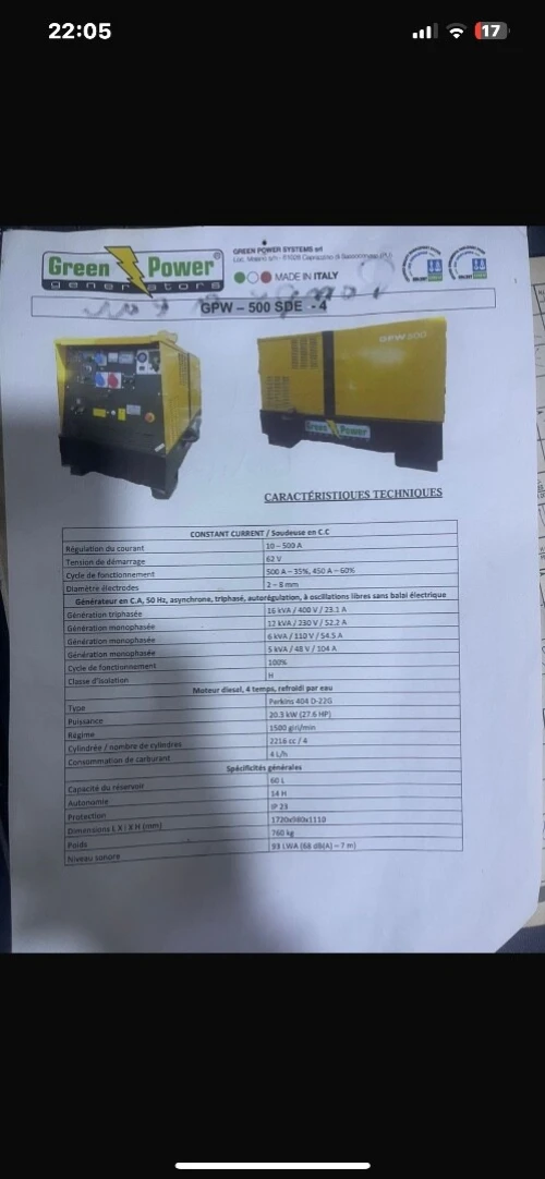 Groupe électrogène et poste à souder 15 kva diesel 