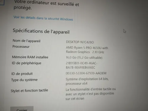 Pc portable Lenovo Kaba 16 g ram 512 SSD Ryzen 5 pro 4650 i5 11 éme gen État 10/10