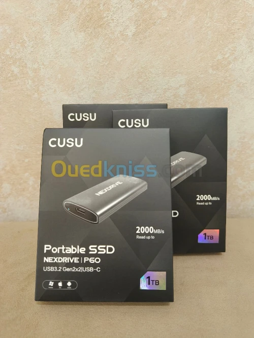 Disque Dur NVME Externe CUSU 1T 2000Mb/s USB 3.2 Gen2*2 Anti Choc Résistant à l'eau et la Poussière