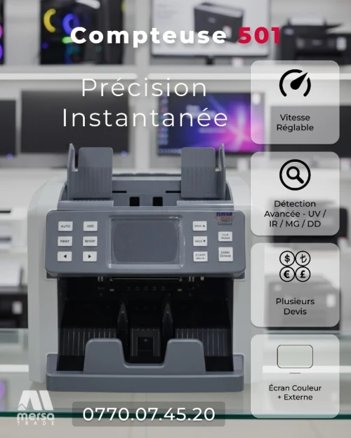 Compteuse de billets 501 - 800~1900 bills/min, UV/MG/IR/DD, Multi-devises
