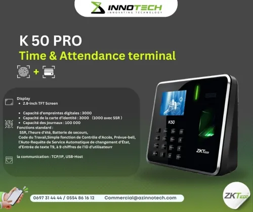 POINTEUSE BIOMETRIQUE FACIAL zkteco  (K40/K50/K60/50PRO/MB160/MB360/MB560/UFACE800PRO)