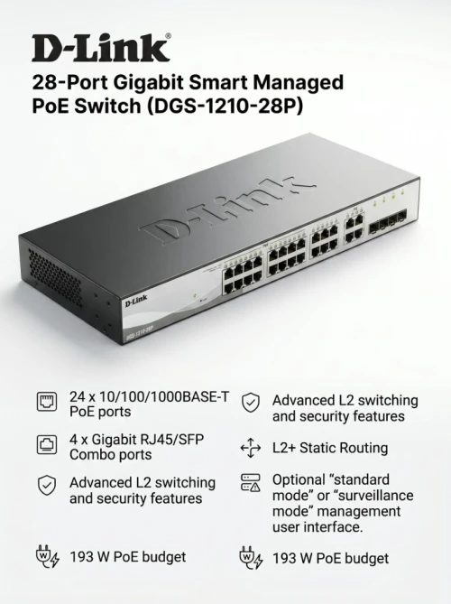 DGS-1210-28P SWITCH 24 PORT 10/100/1000 POE +4 SFP / 4 Rj45 résaux informatique