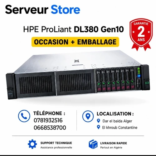 Serveur HPE DL380 gen 10 double processeurs gold 6140 (36 cores et 72 Threads)