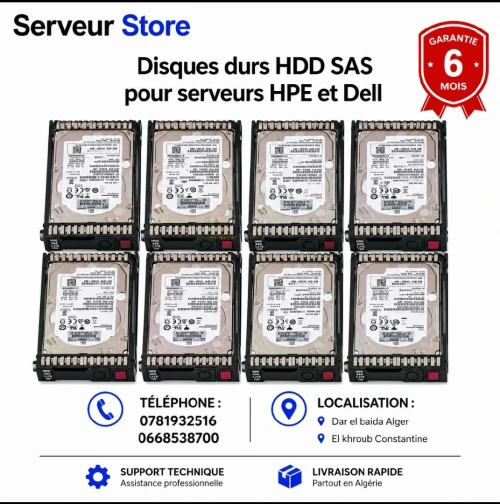 Occasion Disque dur serveur HDD SAS (2.4 Tb, 1.8 Tb, 1.2 Tb,900 gb, 600 gb, 300 gb)