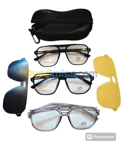 Pack 3en1 Monture + 2 Appliques polarisées Noir + jaune ėmentées  Monture grande H5114