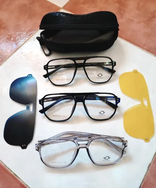 Pack 3en1 Monture + 2 Appliques polarisées Noir + jaune ėmentées  Monture grande H5114