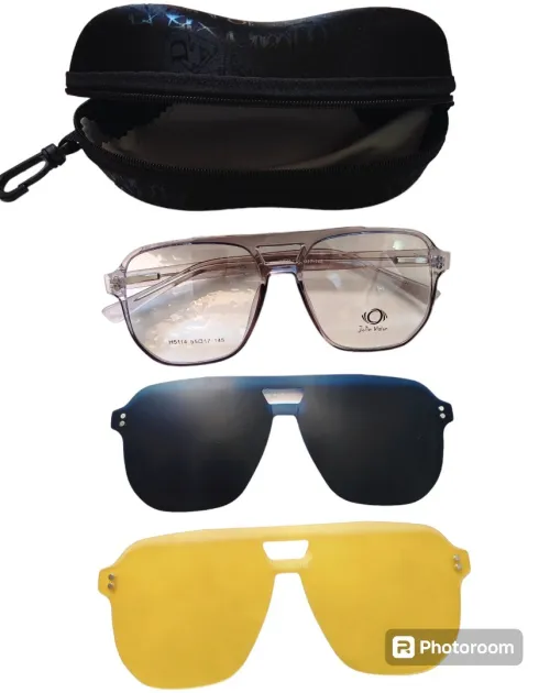 Pack 3en1 Monture + 2 Appliques polarisées Noir + jaune ėmentées  Monture grande H5114