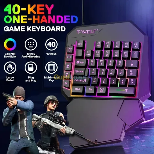 Kit Gaming 5 in 1 Clavier & Souris & Tapis de Souris & Convertisseur et support TF950 T-WOLF