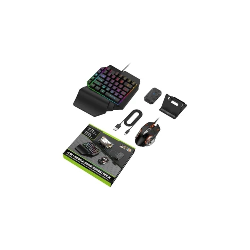 Combinaison clavier et souris de jeu à demi-main, pack combo de jeux mobiles 4 en 1, manette de manette mobile, clavier de jeu à une main, convertisseur de souris, support de téléphone réglable