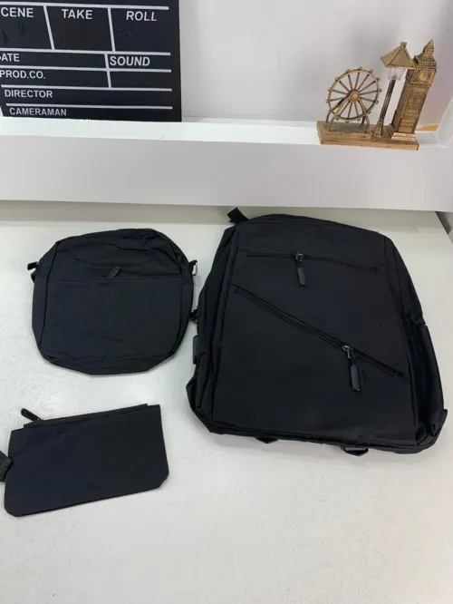 Sac à dos homme avec sac bandoulière et trousse 3en1 gris 12777-5  محفظة ظهر رجالية 3 قطع رمادي واسود