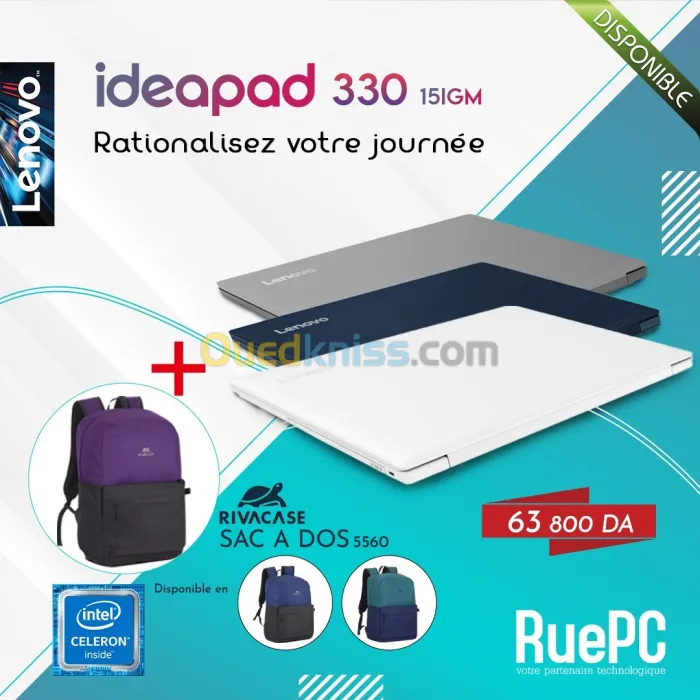 LENOVO IDEAPAD 330 CELERON N4000 – 4GB – 1TB – 15.6" - SAC à DOS
