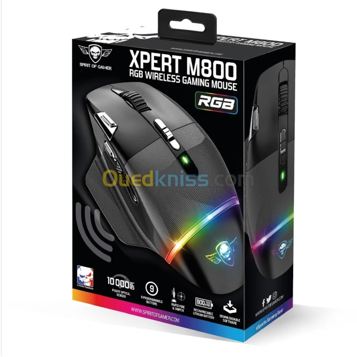 SOURIS SANS FIL SPIRIT OF GAMER XPERT - M800 RGB 10000 DPI / 09 BOUTONS / RÉTRO-ÉCLAIRAGE RGB