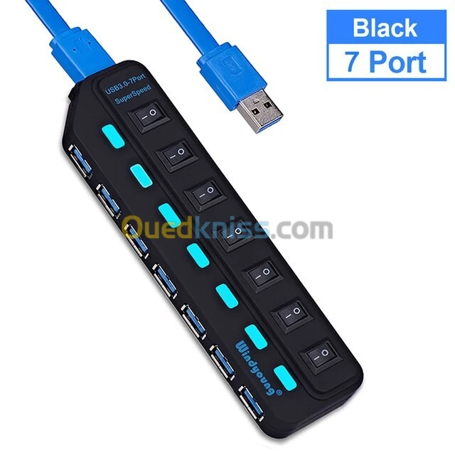 Hub USB 3.0 7 Ports USB Avec Interrupteur Marche/Arrêt Pour PC Linux MacOS Model:704