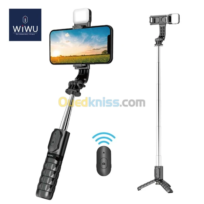 Perche a selfie et trépied WIWU Wi-SE002 avec télécommande Bluetooth et éclairage
