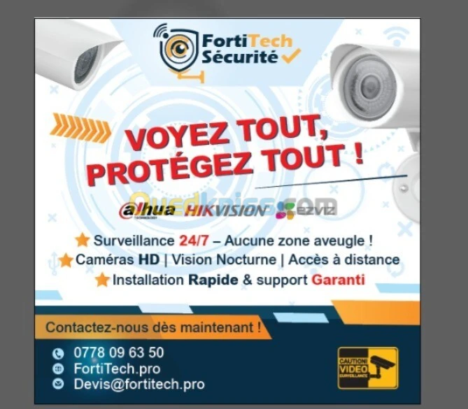 Installation Caméras surveillance (Hikvision, Commande, opiz , Riffa, dahua ,vipex)