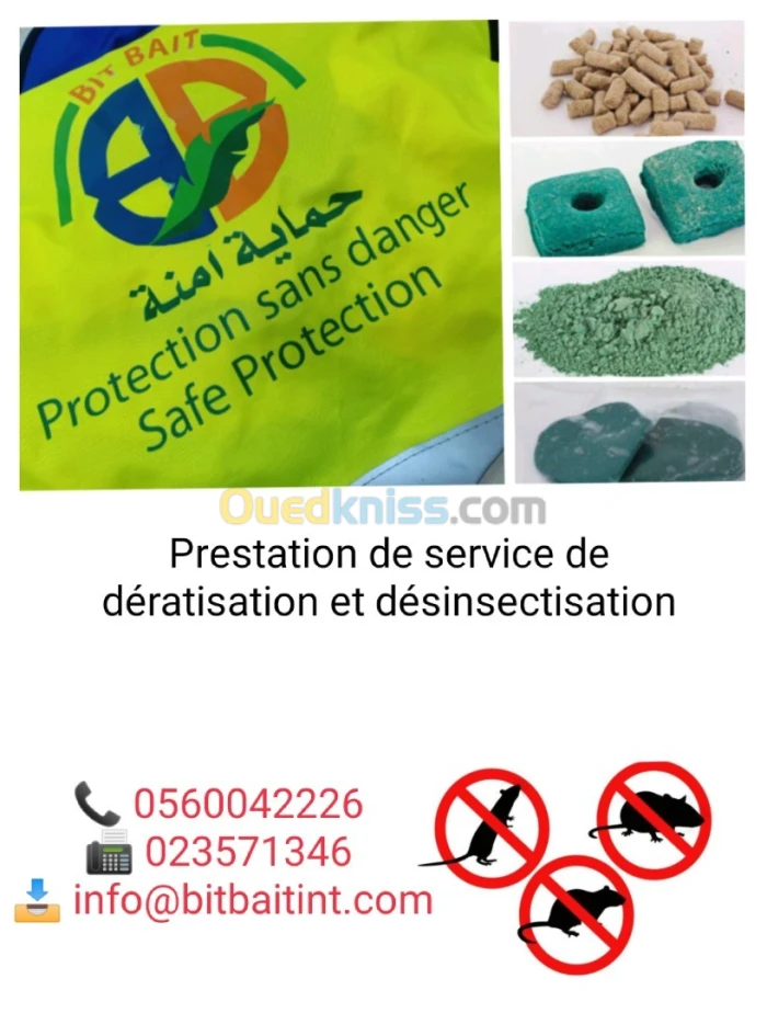 Prestation de service 2D; dératisation et désinsectisation .