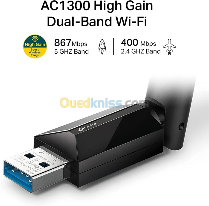 TP-LINK Archer T3U Plus Adaptateur USB Wi-Fi double bande AC1300 -AC867 - N400- MU-MIMO 2x2