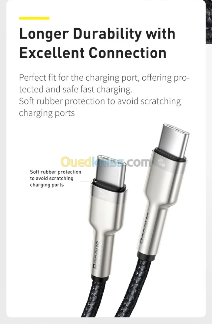 Baseus Type-C to Type-C Cable 2M Cafule Series Metal Fast charge/Data 100W - Noir-Blanc