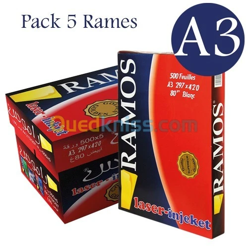 RAMOS GOLDEN Papier Extra Blanc 80 g/m2, A3 Carton de 5 x 500 feuilles