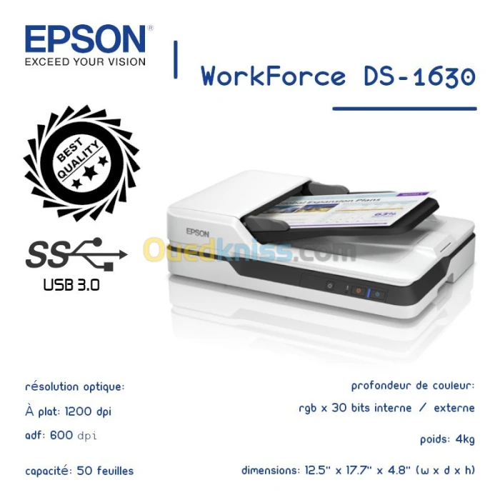 SCANNER Epson A4 WorkForce DS-1630 avec Chargeur automatique