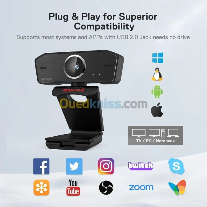 WEBCAM REDRAGON GW800 HITMAN 1080P STREAMING USB 360 degrés