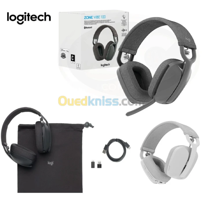 Casque ( ecouteurs / headset ) Logitech Zone Vibe 100 Bluetooth sans Fil/Filaire USB/Blanc