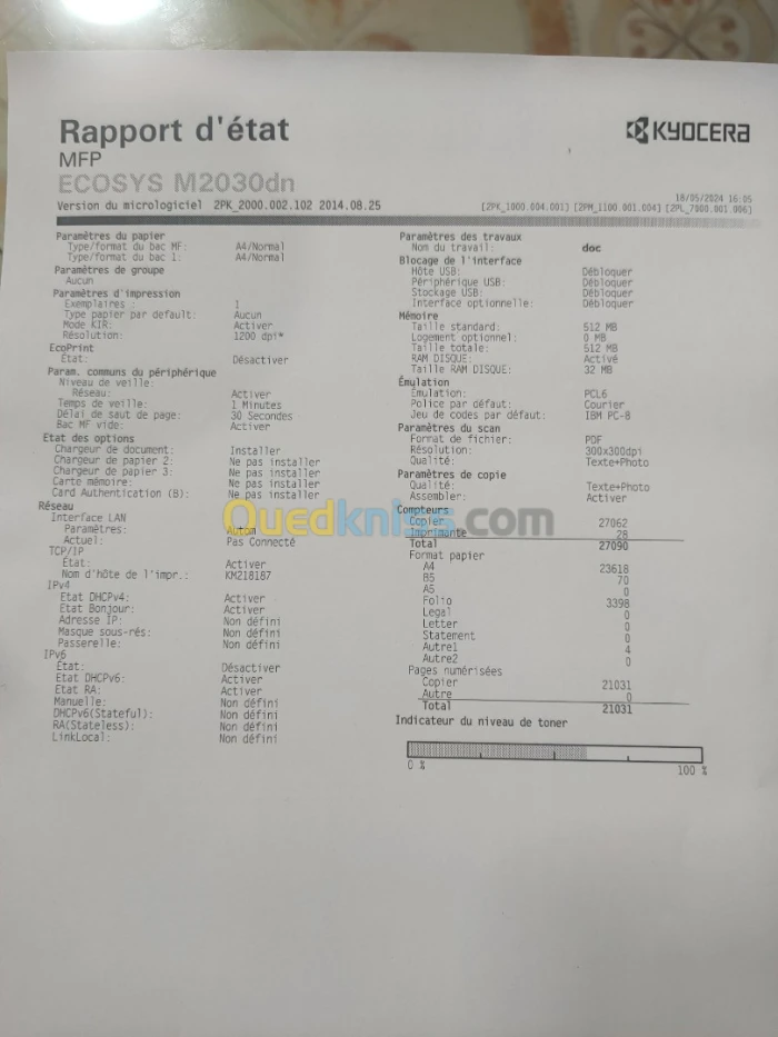 PHOTOCOPIEUR laser noir KYOCERA ECOSYS M2030 DN