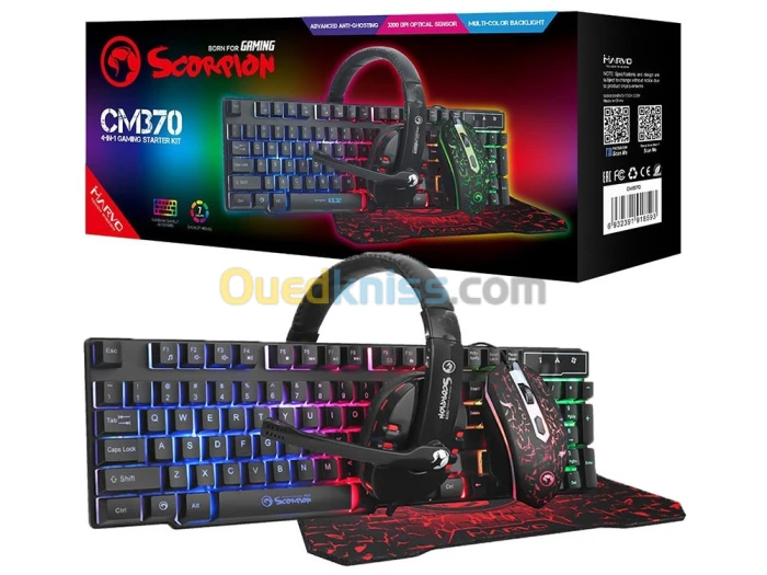 Clavier+Souris+Casque+Tapis-Souris MARVO SCORPION CM370 P 4IN1