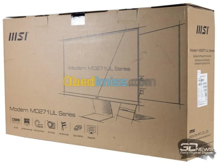 ÉCRAN MSI Modern MD271UL- Monitor Gaming- 60 Hz -27 Inch 4K UHD 3840 x 2160 pixels - 4 ms - Silver